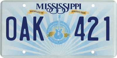 MS license plate OAK421