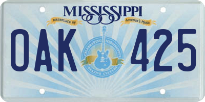 MS license plate OAK425