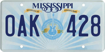 MS license plate OAK428