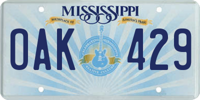 MS license plate OAK429