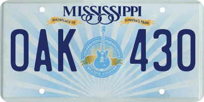 MS license plate OAK430