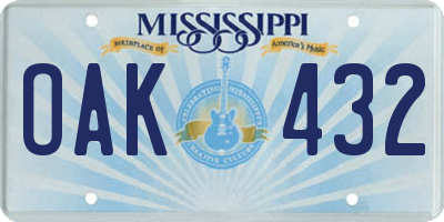 MS license plate OAK432