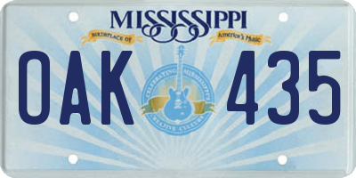 MS license plate OAK435