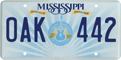 MS license plate OAK442