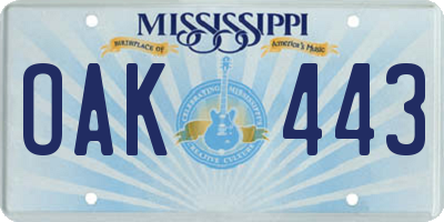 MS license plate OAK443