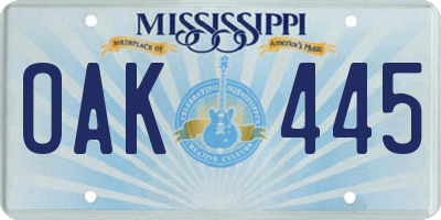 MS license plate OAK445