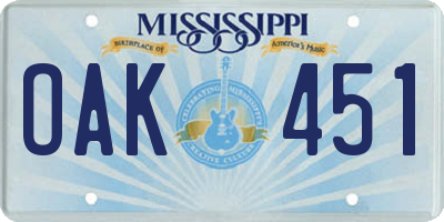 MS license plate OAK451
