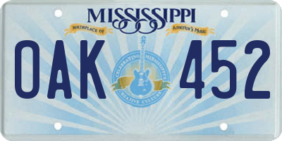 MS license plate OAK452