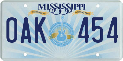 MS license plate OAK454