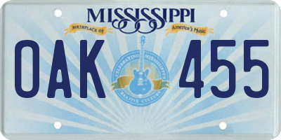 MS license plate OAK455