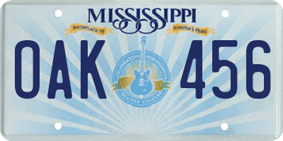 MS license plate OAK456