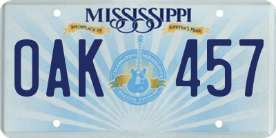 MS license plate OAK457