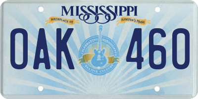 MS license plate OAK460