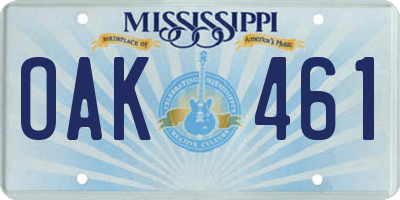 MS license plate OAK461