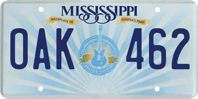 MS license plate OAK462