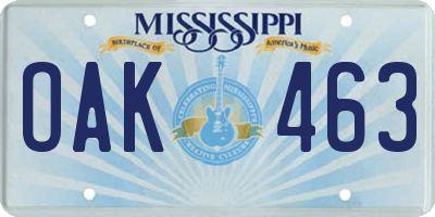 MS license plate OAK463