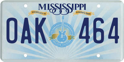 MS license plate OAK464