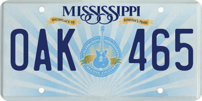 MS license plate OAK465