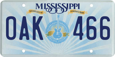 MS license plate OAK466