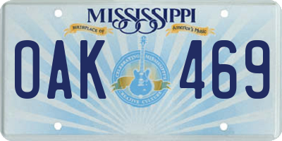 MS license plate OAK469