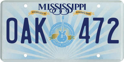 MS license plate OAK472