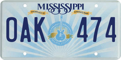 MS license plate OAK474