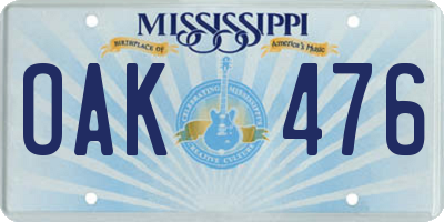MS license plate OAK476