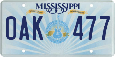 MS license plate OAK477