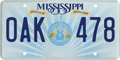 MS license plate OAK478