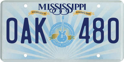 MS license plate OAK480