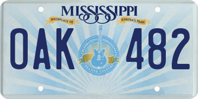 MS license plate OAK482