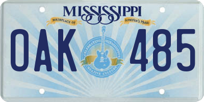 MS license plate OAK485