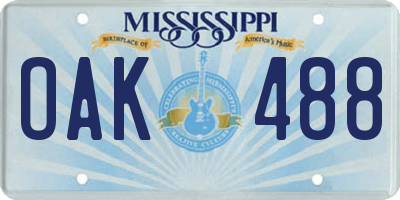 MS license plate OAK488