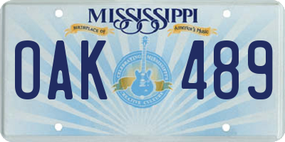 MS license plate OAK489