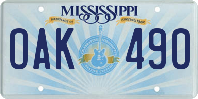 MS license plate OAK490
