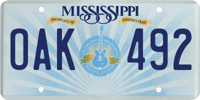 MS license plate OAK492