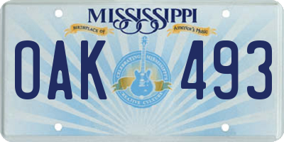 MS license plate OAK493