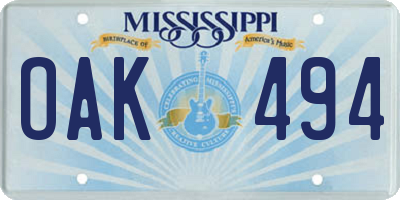MS license plate OAK494