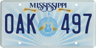 MS license plate OAK497