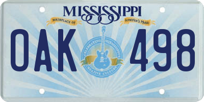 MS license plate OAK498