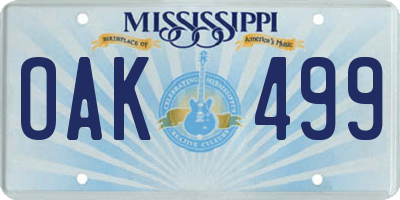 MS license plate OAK499