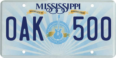 MS license plate OAK500