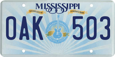 MS license plate OAK503