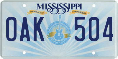MS license plate OAK504