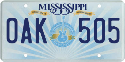 MS license plate OAK505