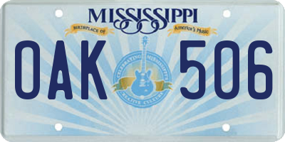MS license plate OAK506
