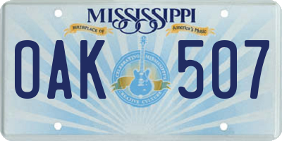 MS license plate OAK507