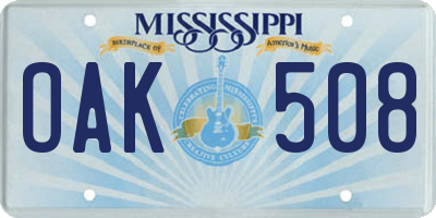 MS license plate OAK508