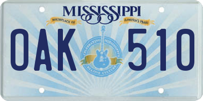 MS license plate OAK510
