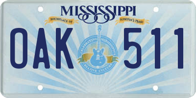 MS license plate OAK511